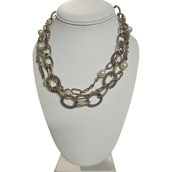 Premier Designs Jewelry - Premier Designs Faux Pearl Chain Necklace Antiqued Silver Plated Retired